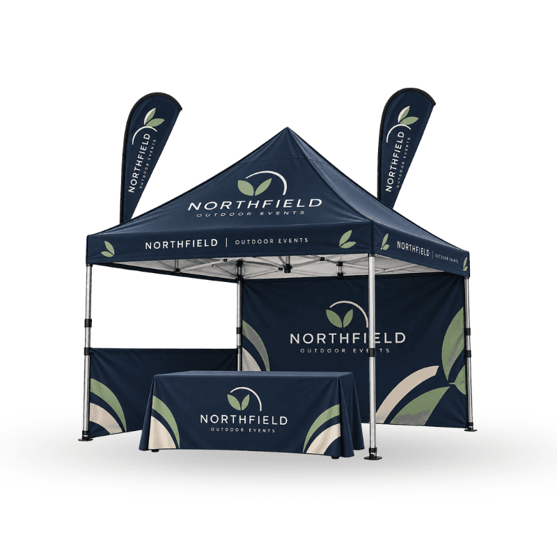 Custom Tent Including Aluminium Frame , Wheel Carry Bag With Table Covers & Flags
