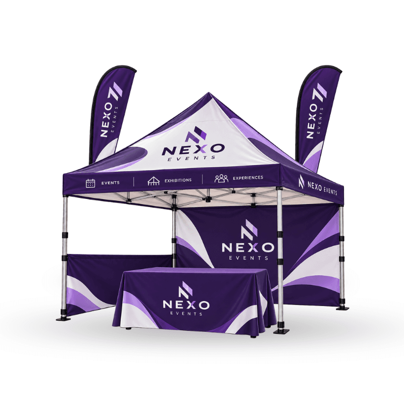 Custom Tent Including Aluminium Frame , Wheel Carry Bag With Table Covers & Flags