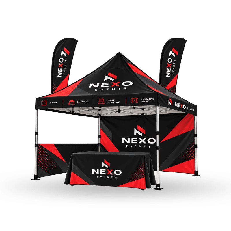 Custom Tent Including Aluminium Frame , Wheel Carry Bag With Table Covers & Flags