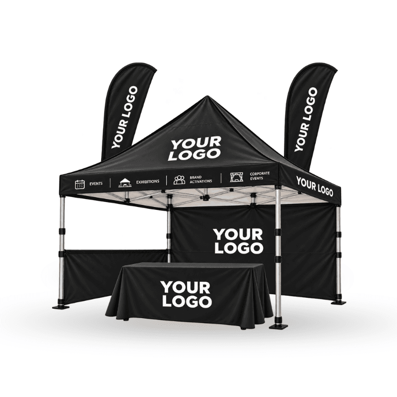 Custom Tent Including Aluminium Frame , Wheel Carry Bag With Table Covers & Flags