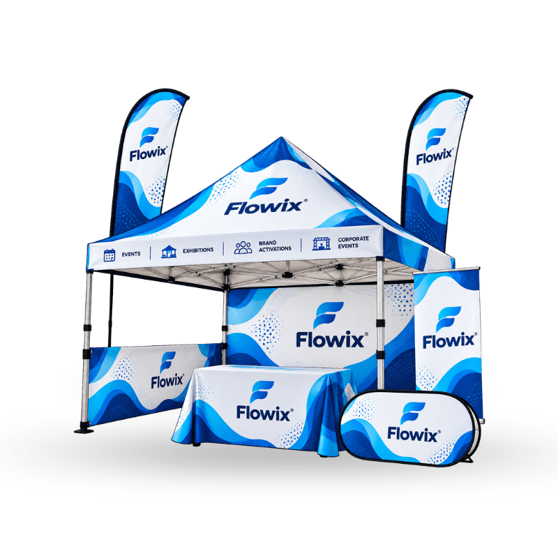Custom Tent Including Aluminium Frame , Wheel Carry Bag With Table Covers , Flags , Frame Banner & Roll Up Banner