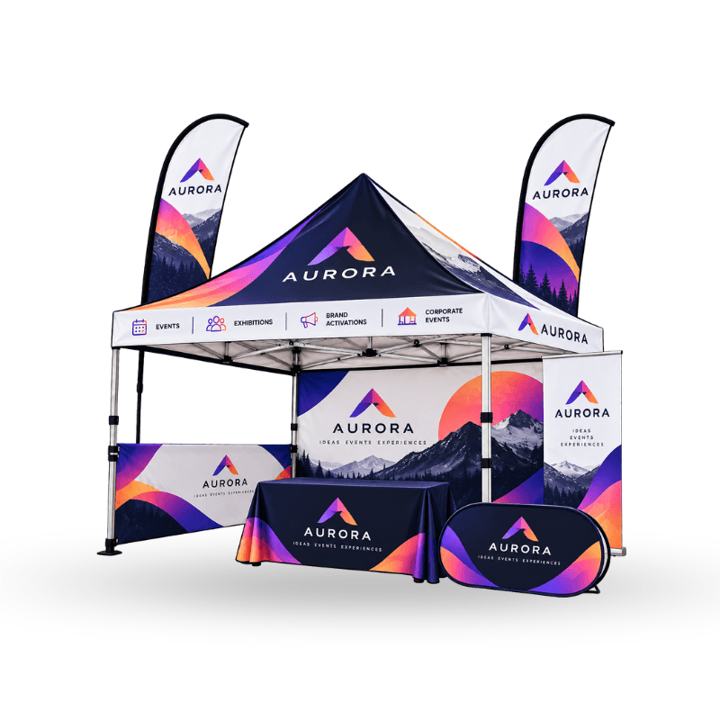 Custom Tent Including Aluminium Frame , Wheel Carry Bag With Table Covers , Flags , Frame Banner & Roll Up Banner