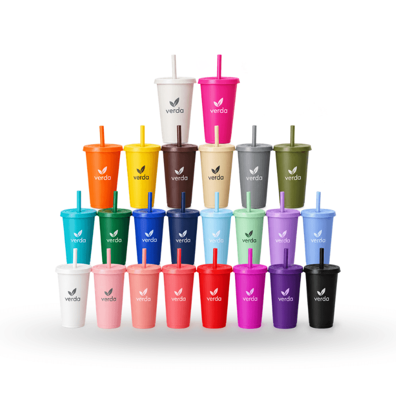 24oz Tapered Plastic Tumbler With Lid & Straw