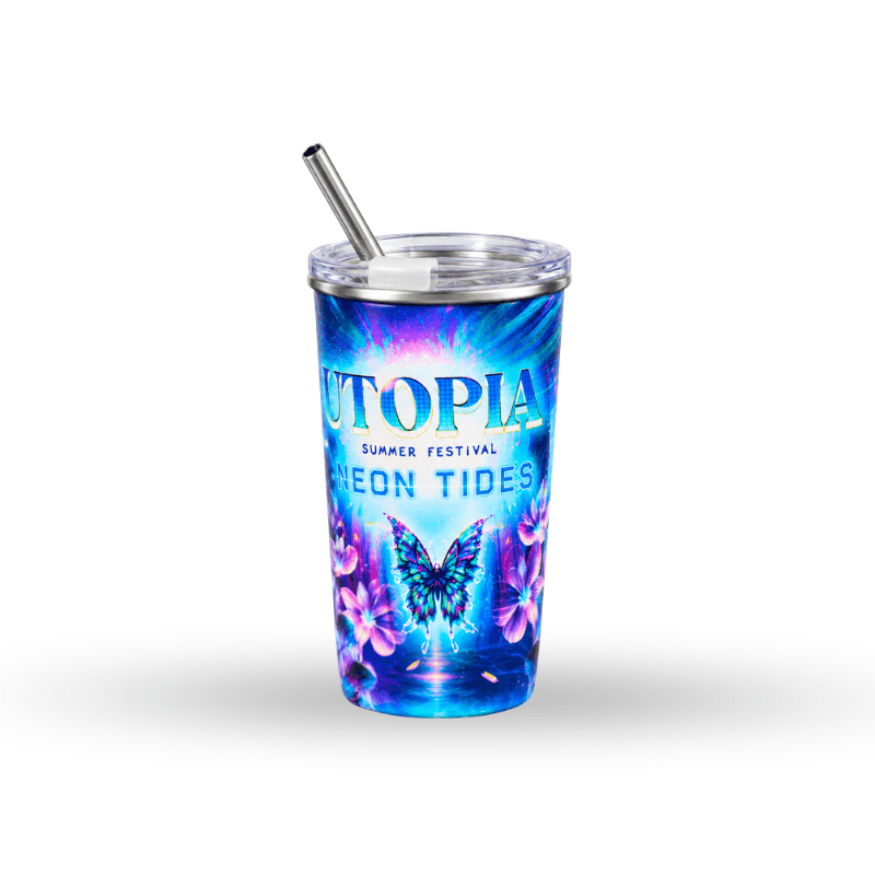16 oz Metal with lid and Straw
