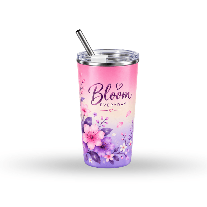 16 oz Metal with lid and Straw