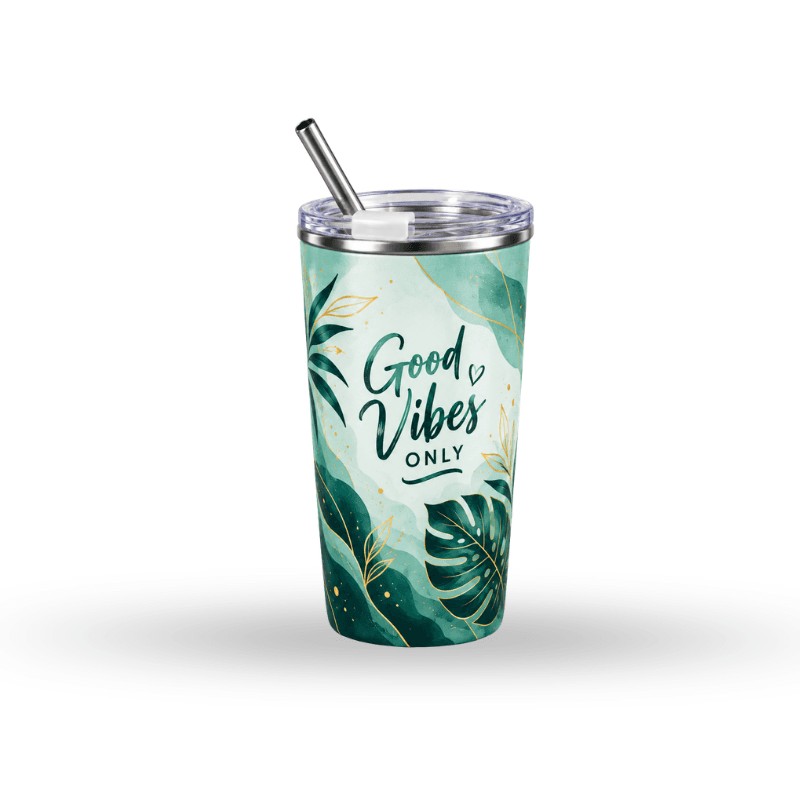 16 oz Metal with lid and Straw