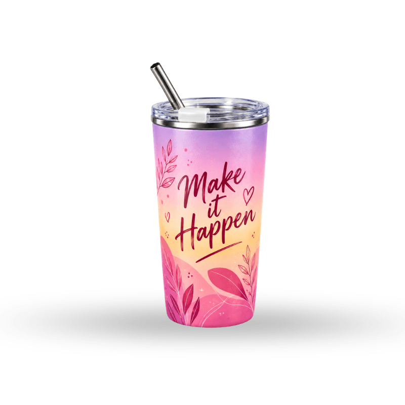 16 oz Metal with lid and Straw
