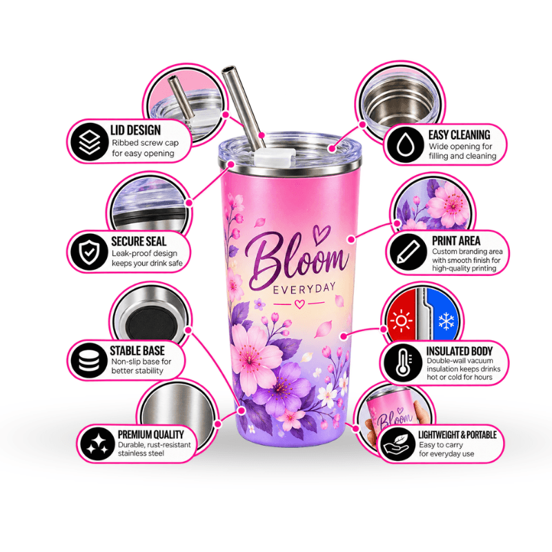 16 oz Metal with lid and Straw