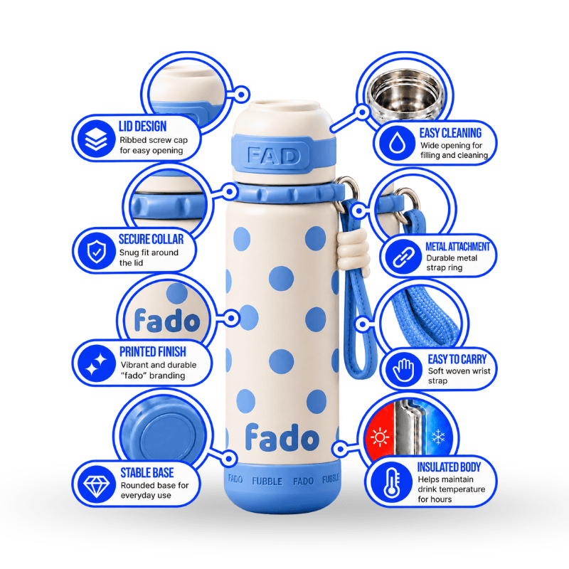 Polka-dot bullet-style insulated bottle