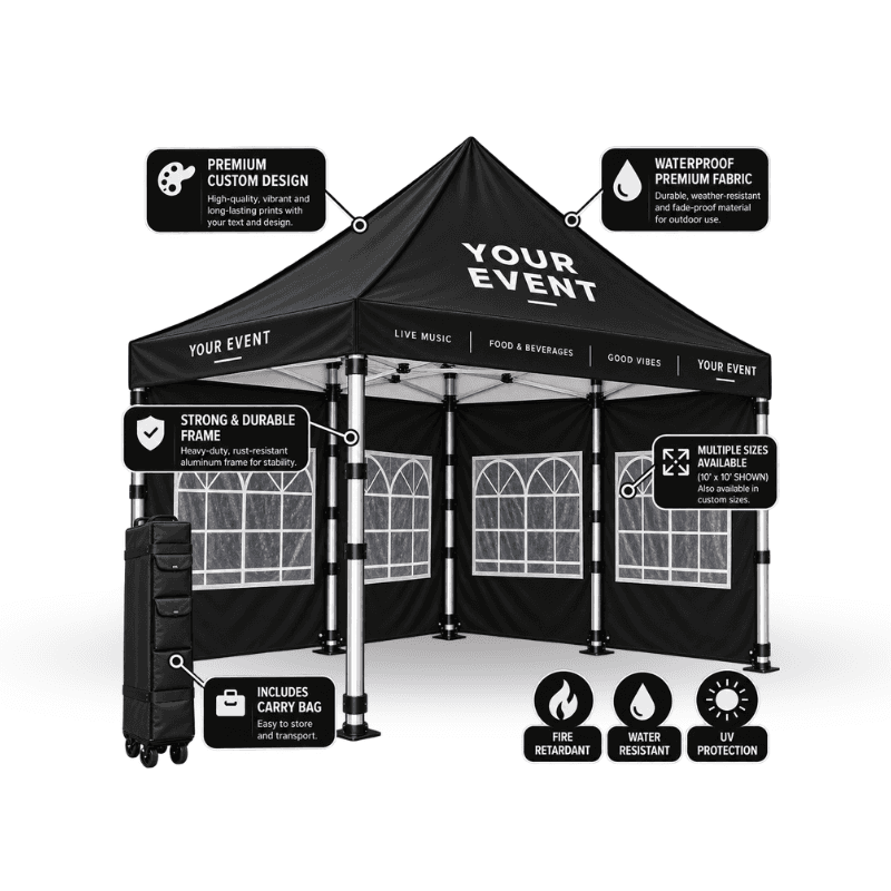 Custom Tent Including Aluminium Frame , Wheel Carry Bag With Top + 3 Full Walls & Roman Windows