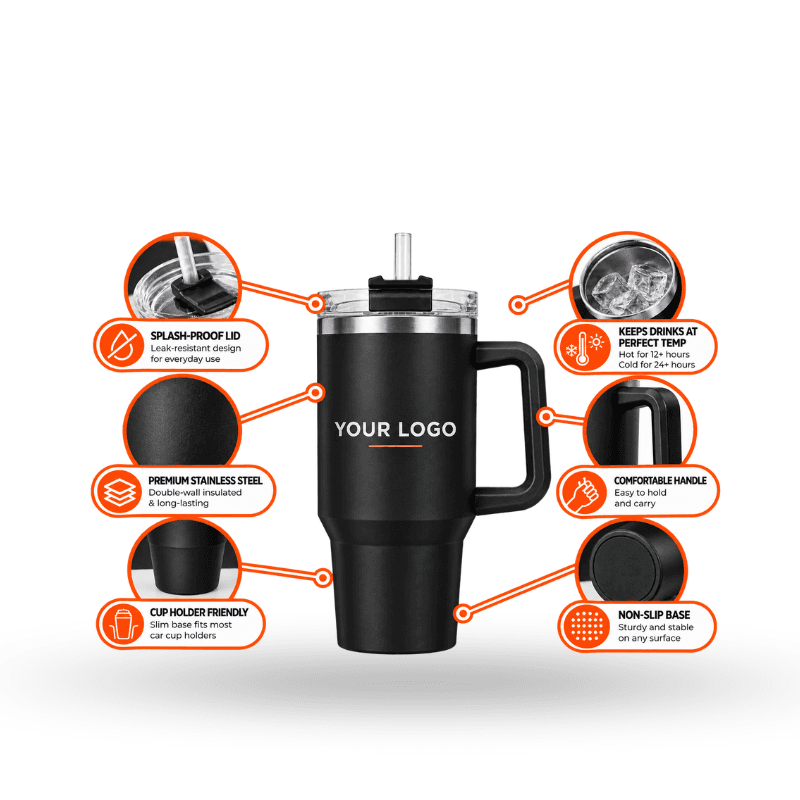 40oz Stainless Steel Tumbler with Lid & Straw