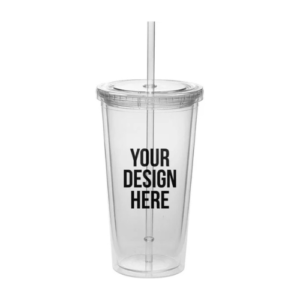 Logo Double Wall Acrylic Tumblers with Straw 20 Oz -