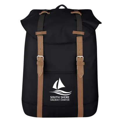 Promotional Flap Drawstring Backpack black