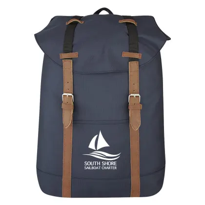 Promotional Flap Drawstring Backpack navy blue