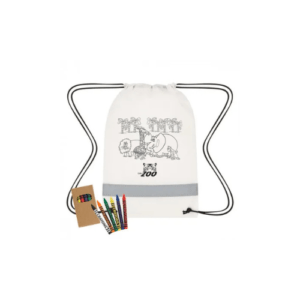 Promo Reflective Non-Woven Coloring Drawstring Bag With Crayons white