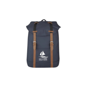 Promotional Flap Drawstring Backpack navy blue